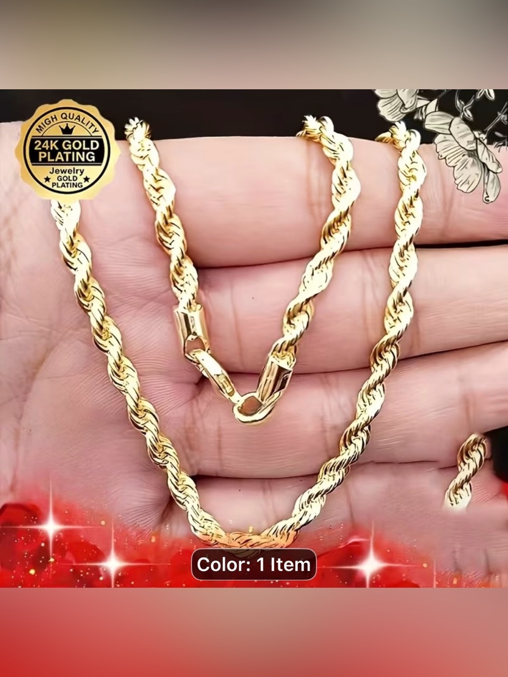 Gold Rope Chain Necklace for Women - Elegant Gold Finish